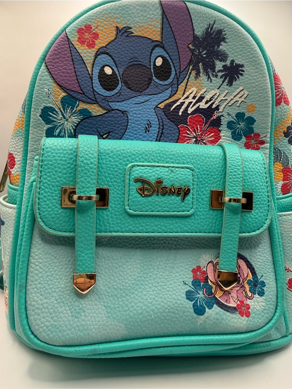 Disney x WandaPop Stitch & Angel 11” Teal Vegan Leather Mini Backpack